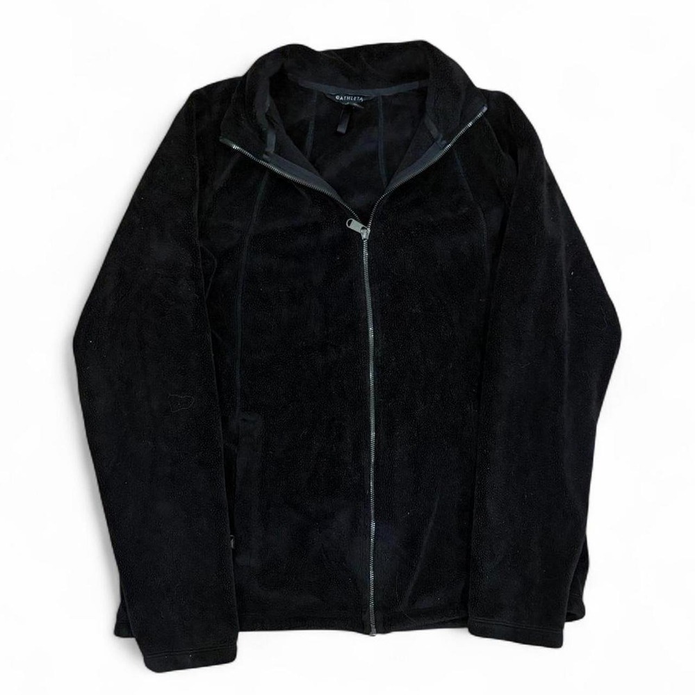 Athleta Black Full Zip Jacket Womens Size M Tall High Collar Fleece Activewear